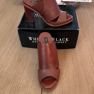 White House Black Market Brown Block Heel Mules